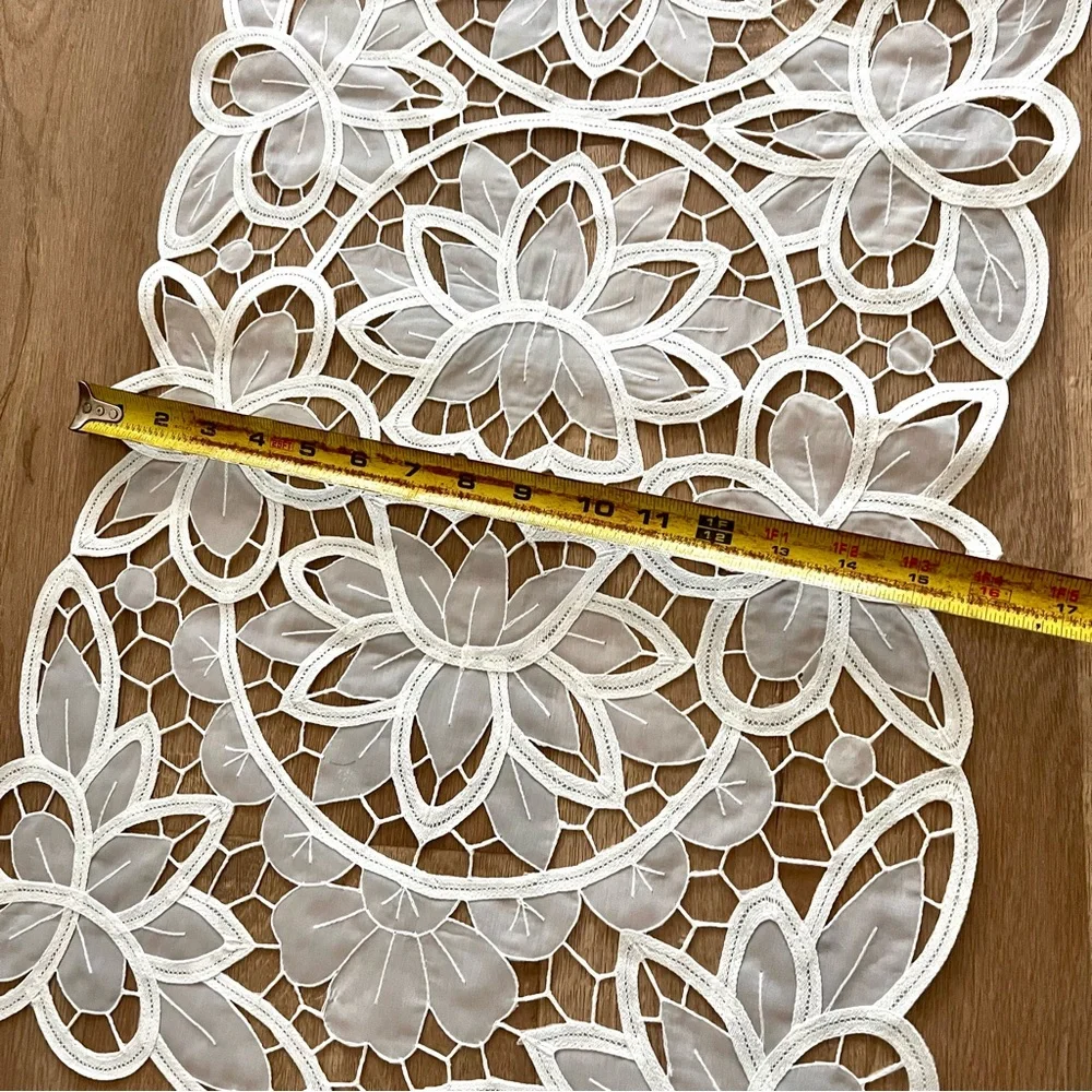 White Cutout Cotton‎ Floral Design Dresser Table Runner Tablecloth 36” X 16”